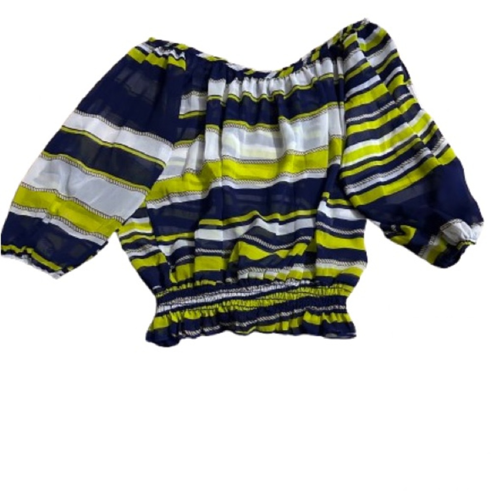 Navy and Lime Striped Women's Blouse